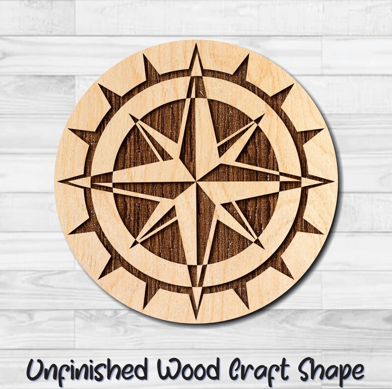 Nautical Compass 4 Unfinished Wood Shape Blank Laser Engraved Cut Out Woodcraft Craft Supply COM-010